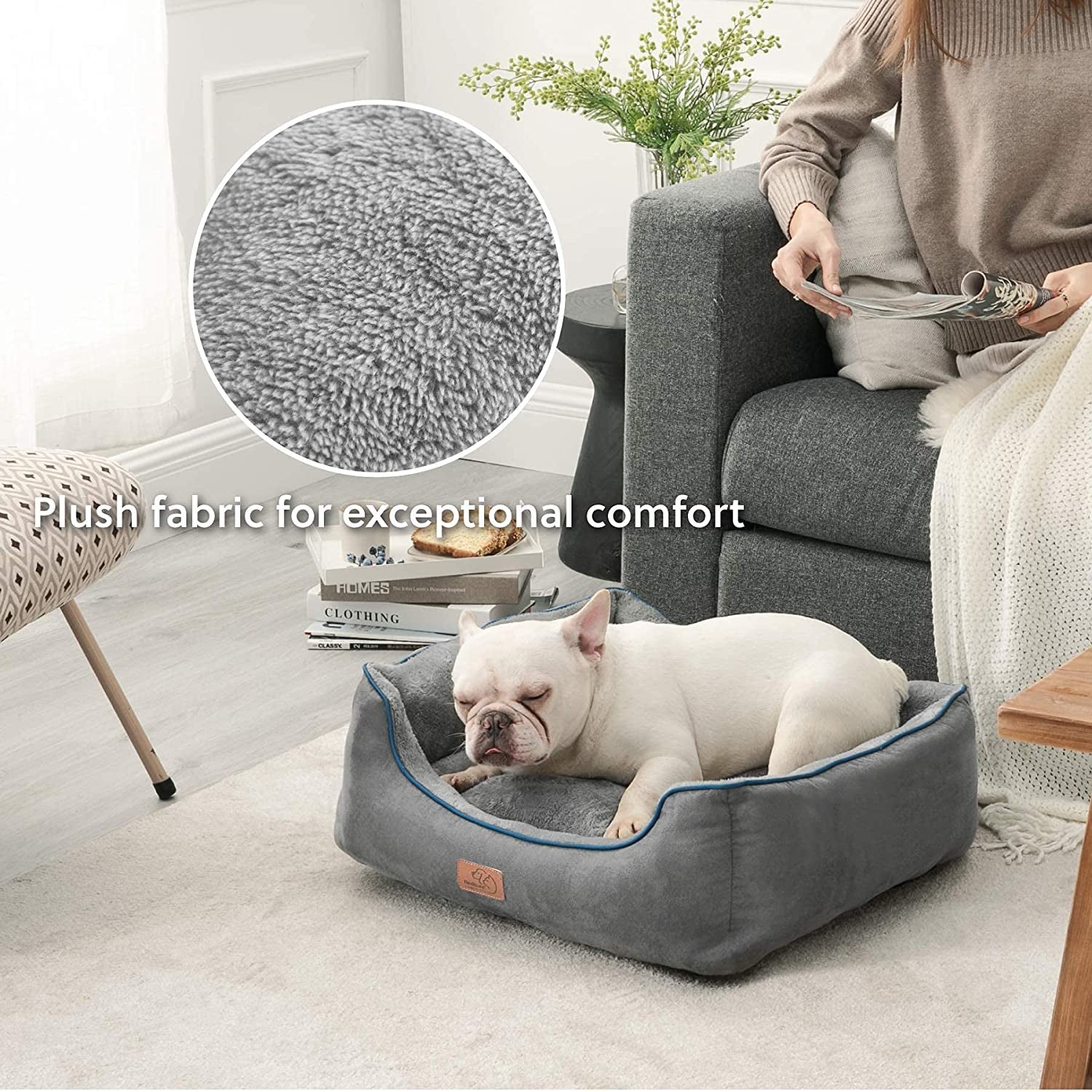 Dog Beds for Medium Dogs Cats - Indoor Puppy Bed for Medium Large Cat Washable, 25In Fluffy Rectangle Cuddle Pet Bed with Anti-Slip Bottom, Grey