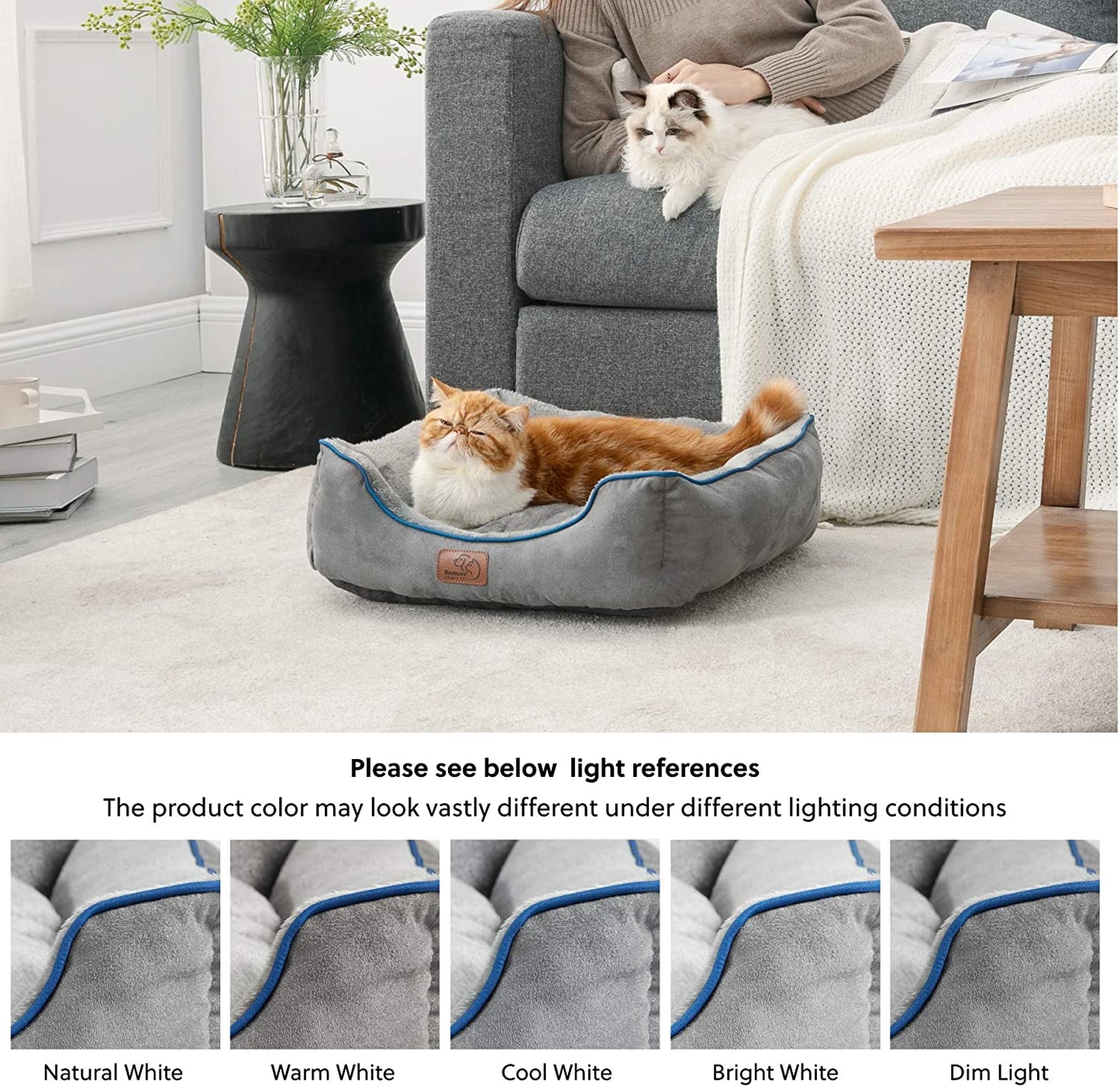 Dog Beds for Medium Dogs Cats - Indoor Puppy Bed for Medium Large Cat Washable, 25In Fluffy Rectangle Cuddle Pet Bed with Anti-Slip Bottom, Grey