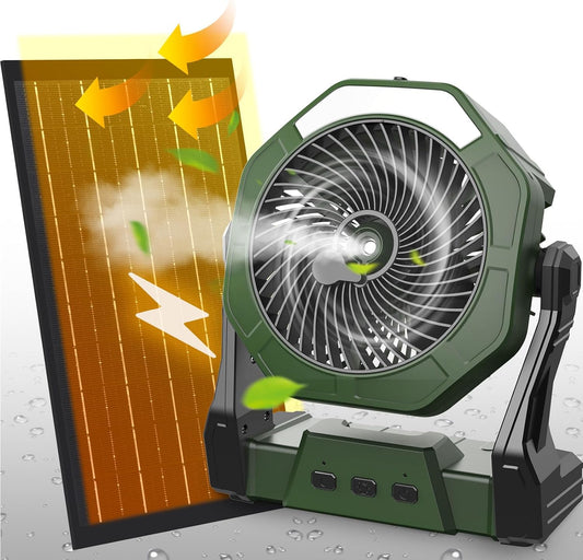  Solar Powered Rechargeable  Misting Cooling Fan & Water Tank.