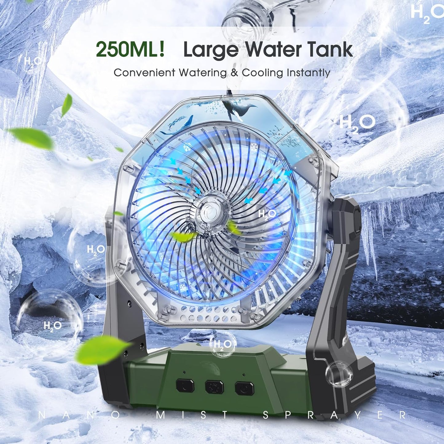  Solar Powered Rechargeable  Misting Cooling Fan & Water Tank.