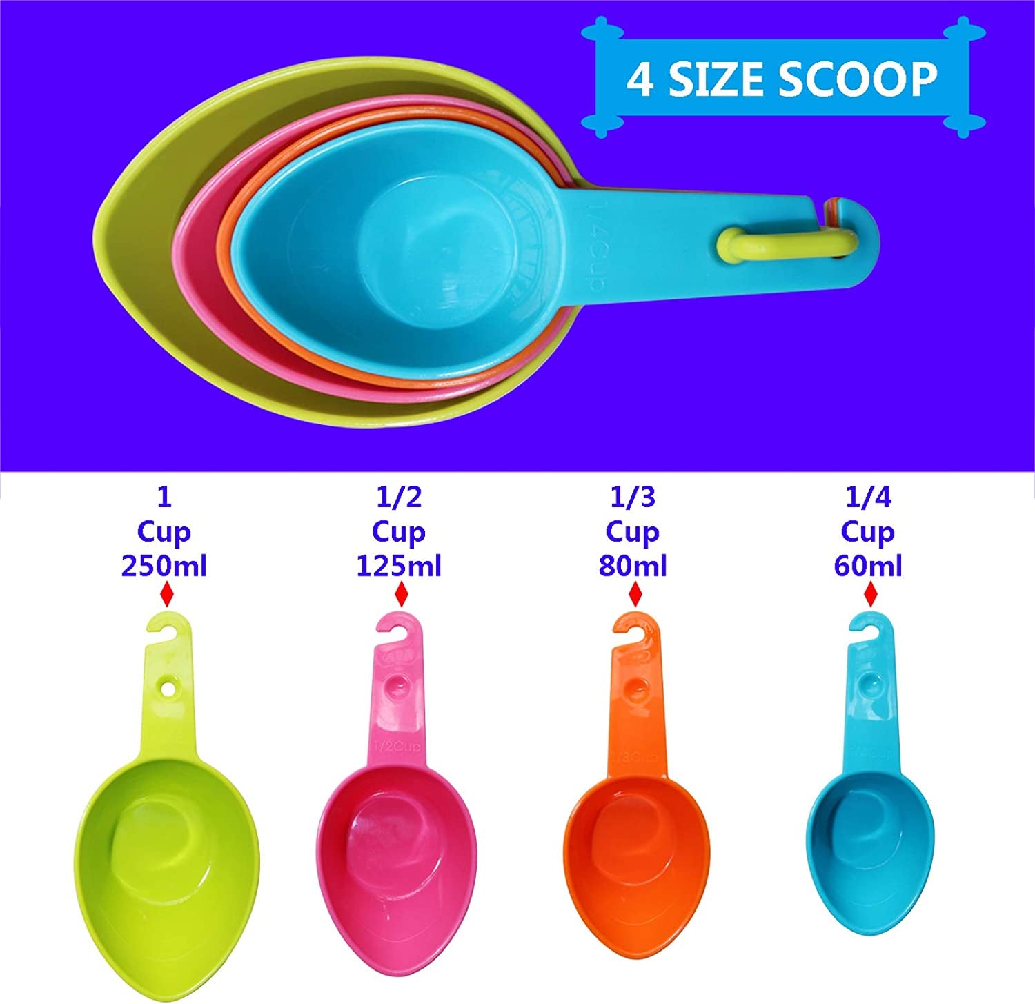 Pet Food Scoop Set of 4 - Plastic Measuring Cups